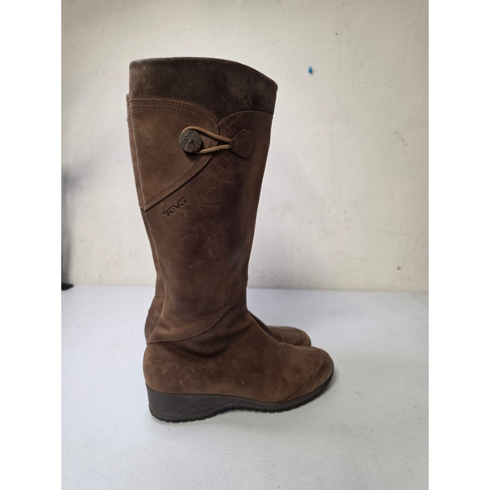 Teva Women Brown Leather Tall Riding Boots Toggle Detail Size 7 - Picture 2 of 8